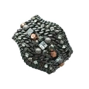 Chunky Modernist Statement  Bracelet Gunmetal Rhinestone Goth Dark Academia $120
